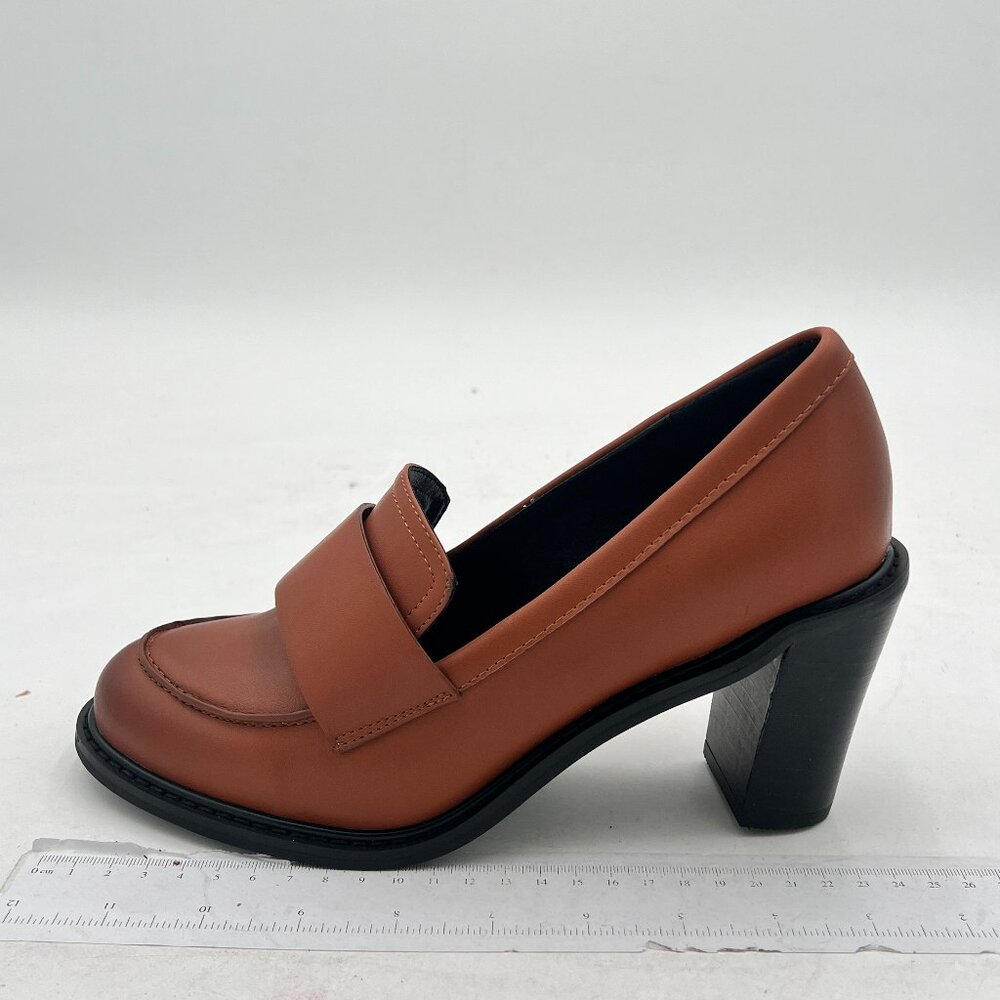 Ydn Women Chunky High Heels Round Toe Oxford Loafer Shoes Slip On Office Work Pu